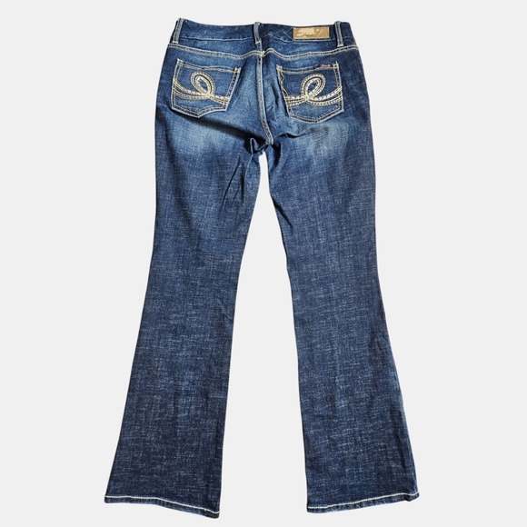 Seven7 Womens Bootcut Jeans 10x33 Embroidered Low Rise Faded Dark Wash Retro Y2K - Picture 2 of 11